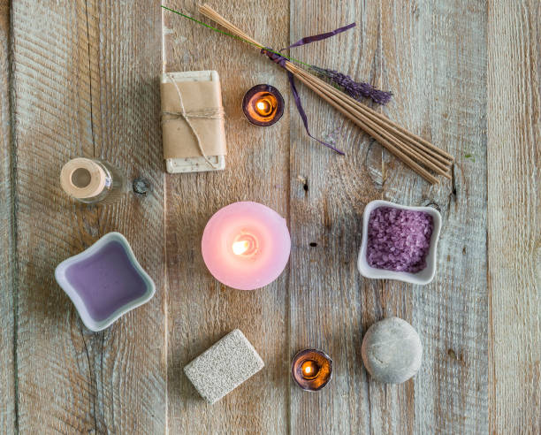 istock Composition of spa treatment on the wooden table 1402288104