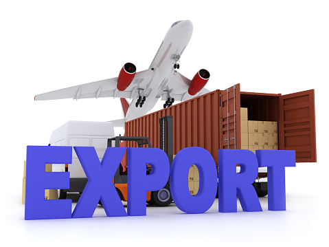 Cargo export logistics concept. Digitally Generated Image isolated on white background