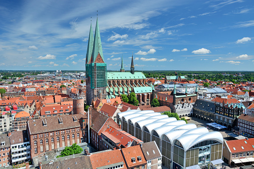 Aerial view of Lübeck town, Germany