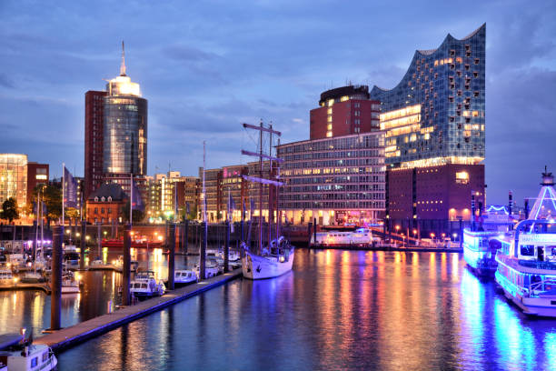 Panoramic view across the Port of Hamburg and HafenCity, Germany