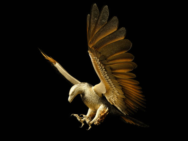 istock Statue of golden eagle spreading its wings. Side view. 3D illustration. 1402298529