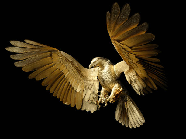 istock Statue of a golden eagle spreading its wings. Side view. 3D illustration. 1402298557