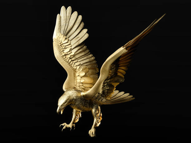 istock Statue of golden eagle in swooping posture. 3D illustration. 1402298564