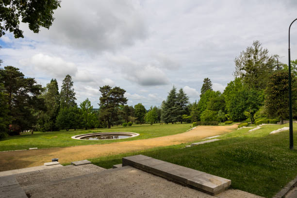 istock Park of the Roche-Bagnoles Castle on a cloudy day 1402298664