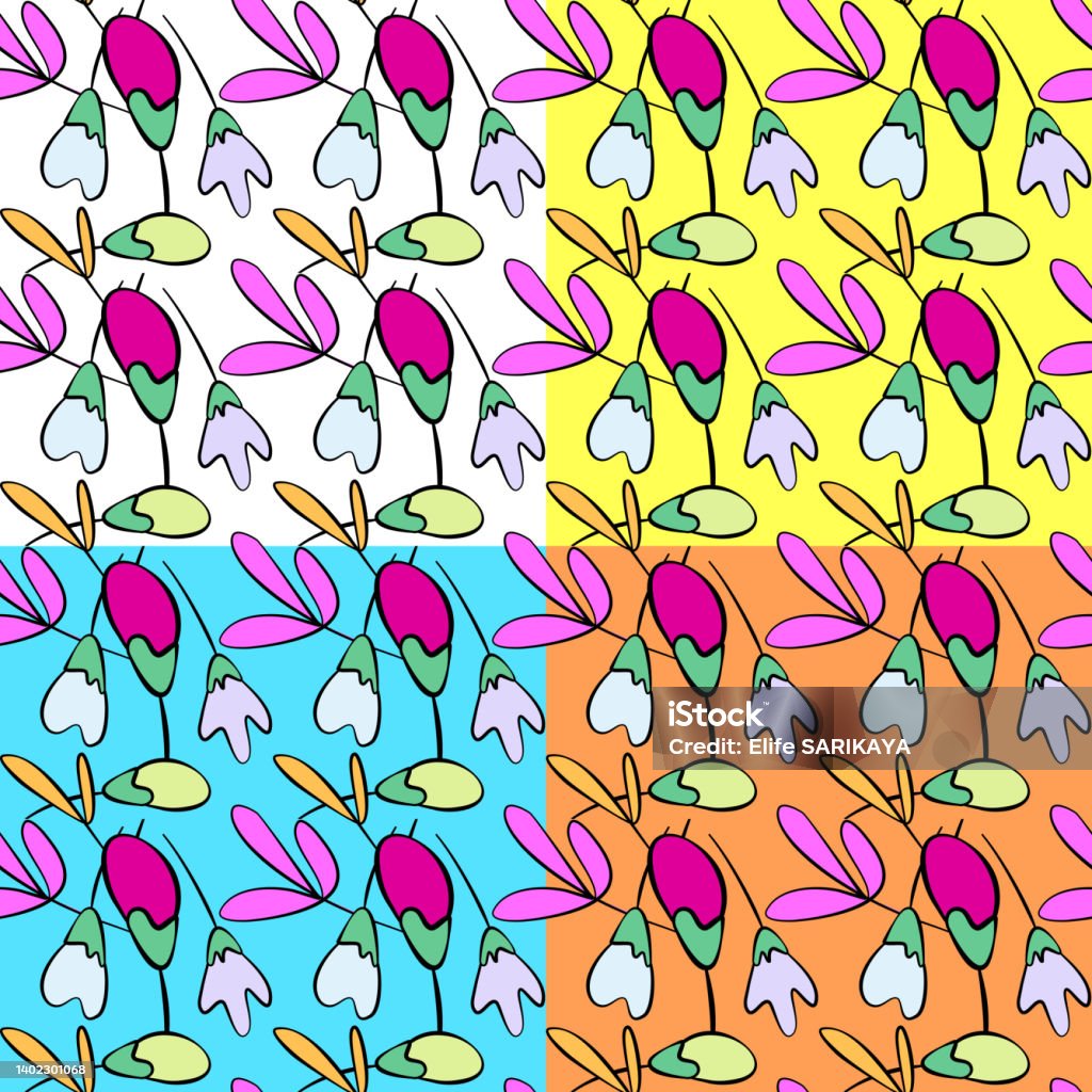 Half Drop Full Drop Pattern Leaf And Flowers Seamless Halfdrop Pattern Stock Illustration ...