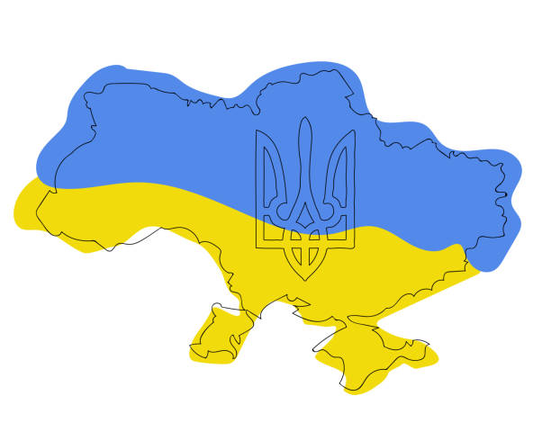 Map of Ukraine vector Vector Illustration of the Flag and trident Incorporated Into the Map of Ukraine mapa stock illustrations