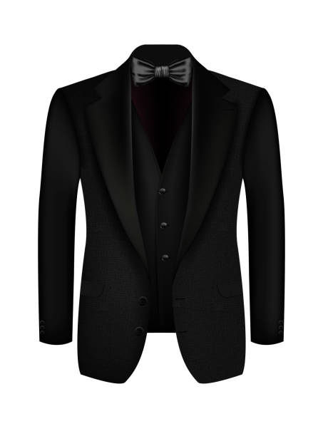 istock Vector realistic tuxedo background with bow. Black men's suit, tuxedo with vest. Illustration of male symbols for an invitation, a corporate party. Invitation design for men 1402304466