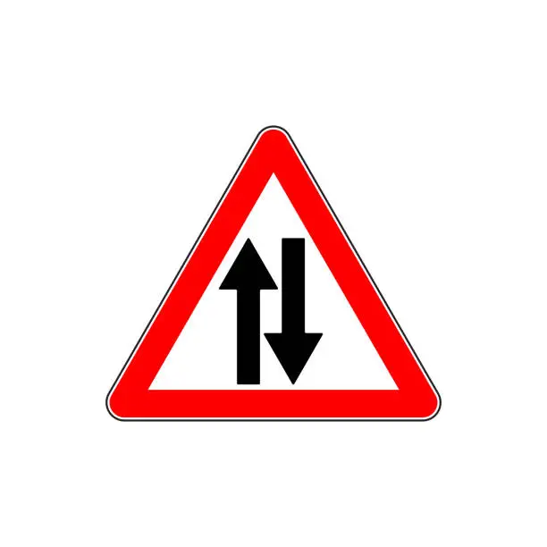 Vector illustration of Road Sign Warning Two Way Traffic