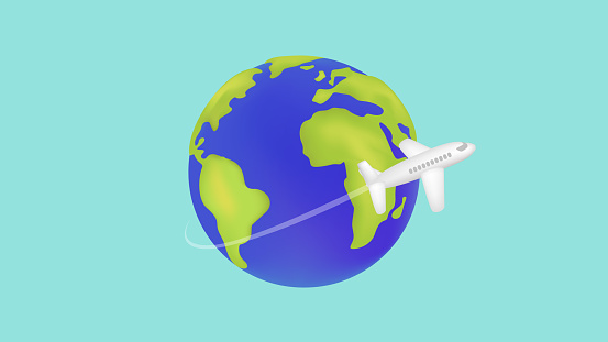 aeroplane flying around the globe. world wide shipping. international travel. vector illustration