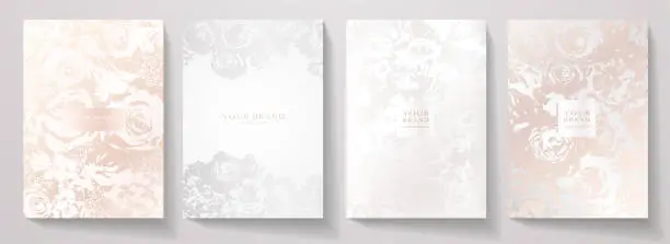 Vector illustration of Flourish elegant cover design set. Luxury fashionable background with pastel floral pattern