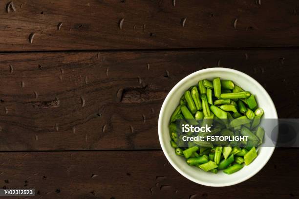 Green Beans Chopped Stock Photo - Download Image Now - Green Bean, High Angle View, Bowl