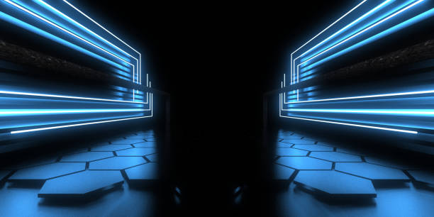 istock 3D abstract background with neon lights. neon tunnel  .space construction . .3d illustration 1402314380