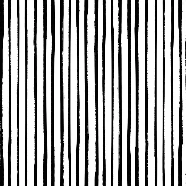 Vector illustration of Grunge striped vector pattern. Seamless texture background. Grungy irregular design. Painted brush strokes stripes. Hand drawn artistic thin lines. Abstract art monochrome black and white repeat.