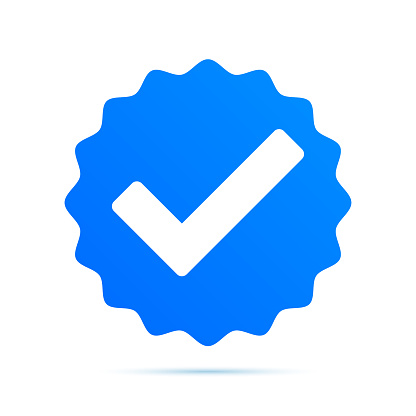 Verification checkmark blue circle star vector Icon, isolated on white background.