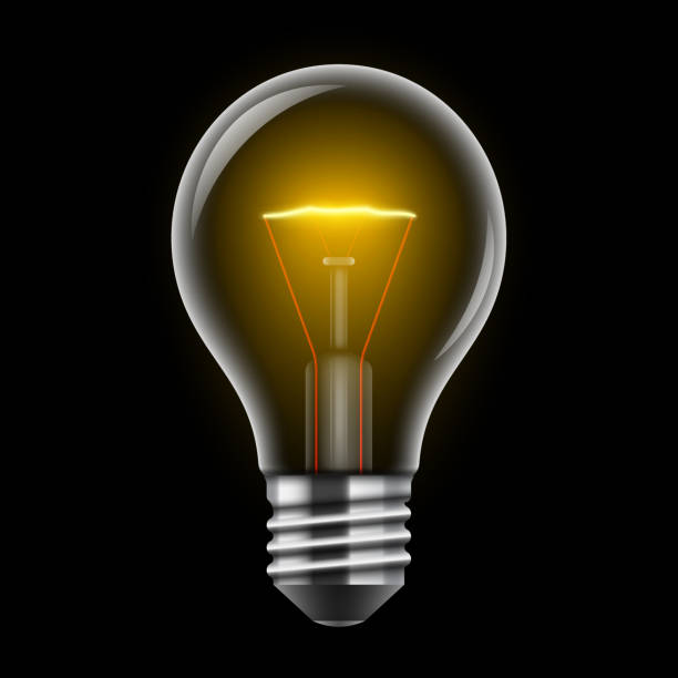 黒い背景に白熱電球。光る電球リアルなベクターイラスト - halogen light点のイラスト素材／クリップアート素材／マンガ素材／アイコン素材