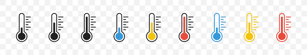 Weather temperature thermometer icon set. Vector isolated illustration. Thermometer symbol collection.