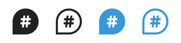 ilustrações, clipart, desenhos animados e ícones de conjunto de ícones de hashtag. ilustração vetorial. símbolo de hashtag nas redes sociais. hashtag canta. - computer icon symbol icon set media player