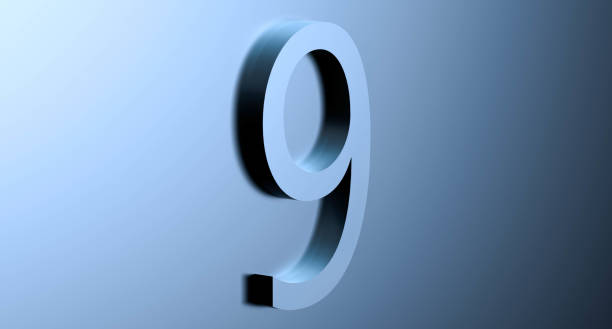 istock Number 9 on a blue background with reflection. Abstract NINE bluish metallic color with reflection. 3D rendering illustration. 1402321011