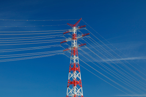 Europe's tallest electricity pylon close to Stade, Hamburg, Germany