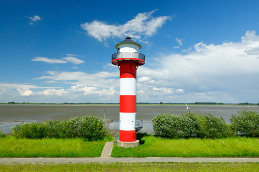 Lighthouse on the Elbe between Stade and Jork near Hamburg, Germany