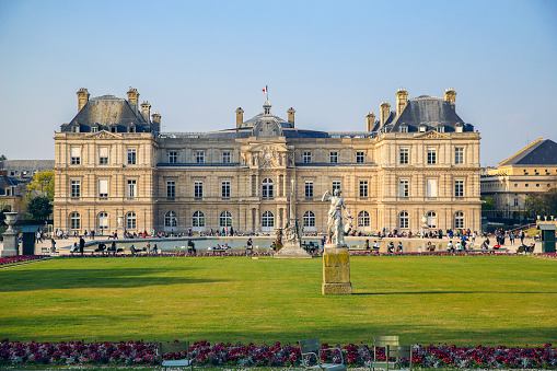 Paris, France - famous landmark, Luxembourg Palace and park. UNESCO World Heritage Site.