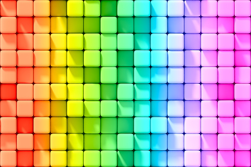 Abstract rainbow background with colorful vivid cubes. 3D illustration background