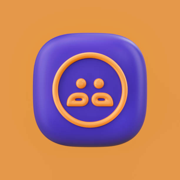 Emotion icon, whiskers 3D icon on a rounded button shape, outline emoji, 3d rendering, simple outline icon