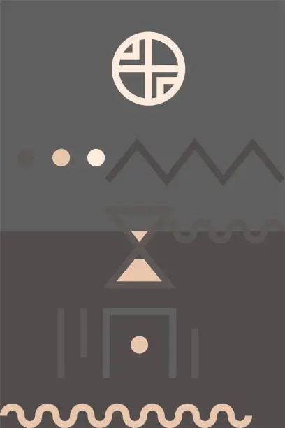 Vector illustration of Abstract composition of time process. Geometric illustration on a fantasy theme. Mystical symbols.