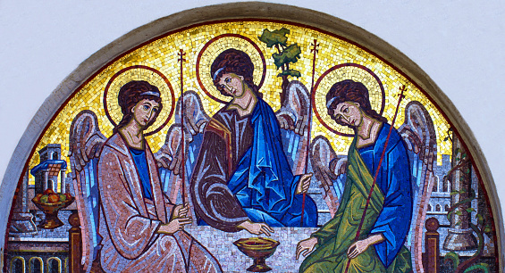 Mosaic icon of Holy Trinity in Orthodox Church, Budva, Montenegro
