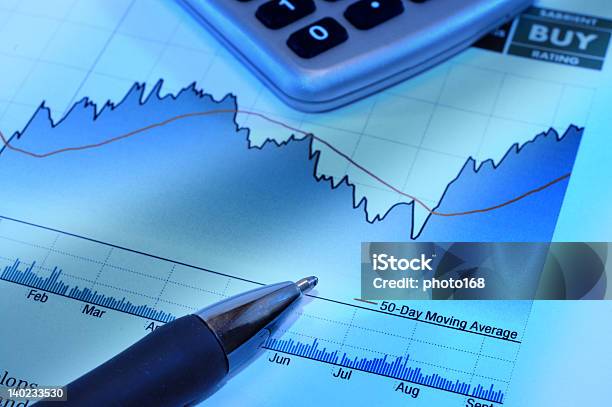 Stock Market Investment Charts Pen Calculator Stock Photo - Download Image Now - Analyzing, Ballpoint Pen, Business