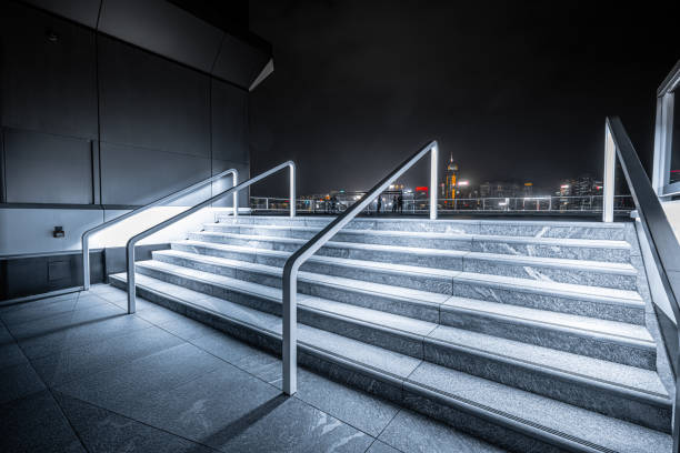 Modern stairway of modern architecture at night