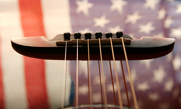 Acoustic Guitar Bridge Selective Focus stock photo