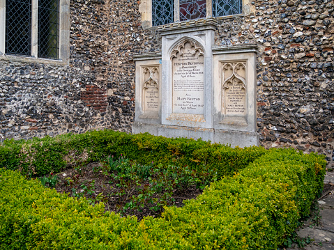The grave of Humphry Repton, the famous 18th century landscape designer, with memorials for his wife and son at St Michael’s Church, Aylsham in Norfolk, Eastern England.
