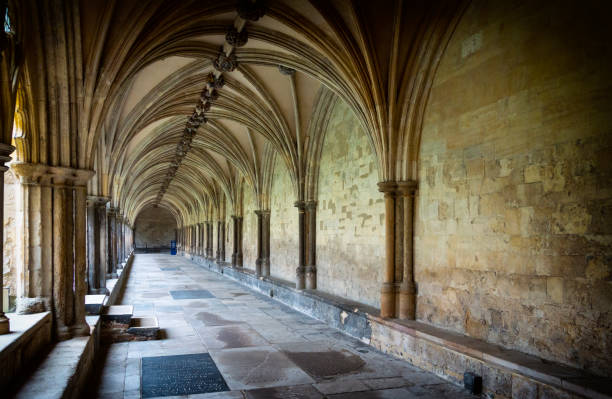 Inside view of the cloister of Norwich Cathedral, a temple dedicated to the Holy and Undivided Trinity completed in 1145.