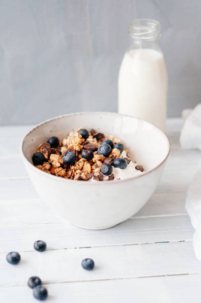 istock Granola with blueberries and chocolate in a bowl 1402344695
