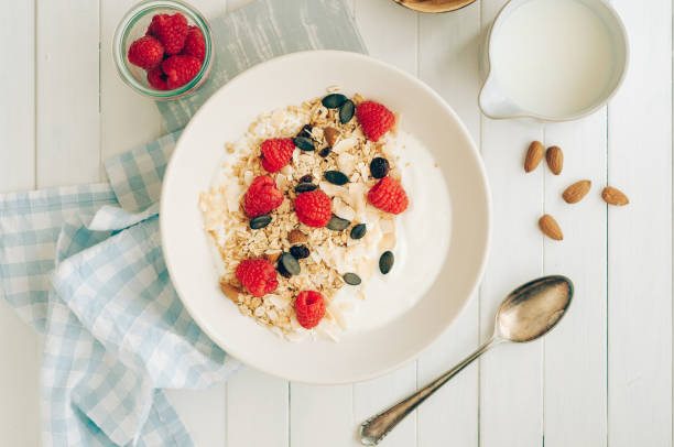 istock Oatmeal with yogurt and raspberries 1402344749