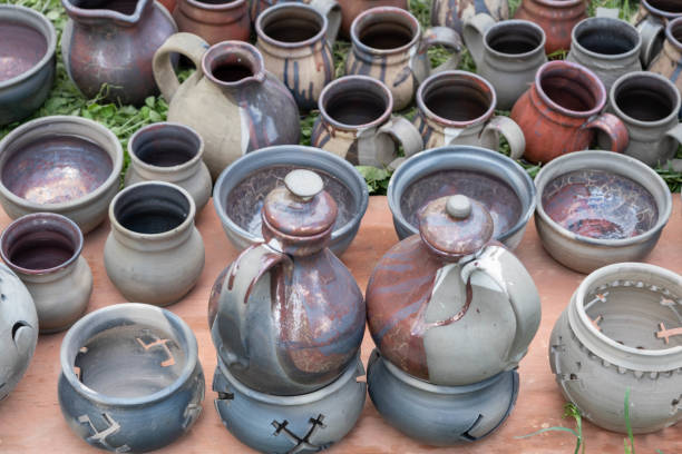 fired earthenware removed from the kiln. Mugs, pots, plates and everything else beautiful and useful. Latvian national cultural heritage.