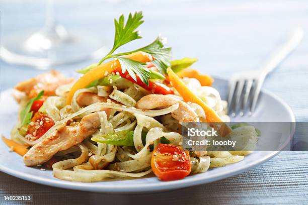 Noodles Stirfry Stock Photo - Download Image Now - Pasta, Plate, Chicken Meat