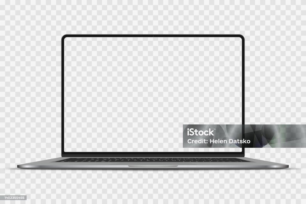 Realistic Darkgrey Notebook with Transparent Screen Isolated. New Laptop. Open Display. Can Use for Project, Presentation. Blank Device Mock Up. Separate Groups and Layers. Easily Editable Vector. Laptop stock vector
