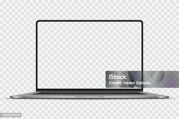 Realistic Darkgrey Notebook With Transparent Screen Isolated New Laptop Open Display Can Use For Project Presentation Blank Device Mock Up Separate Groups And Layers Easily Editable Vector Stock Illustration - Download Image Now