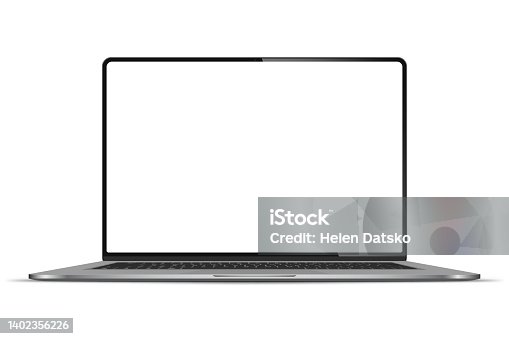 istock Realistic Darkgrey Notebook with Transparent Screen Isolated. New Laptop. Open Display. Can Use for Project, Presentation. Blank Device Mock Up. Separate Groups and Layers. Easily Editable Vector. 1402356226