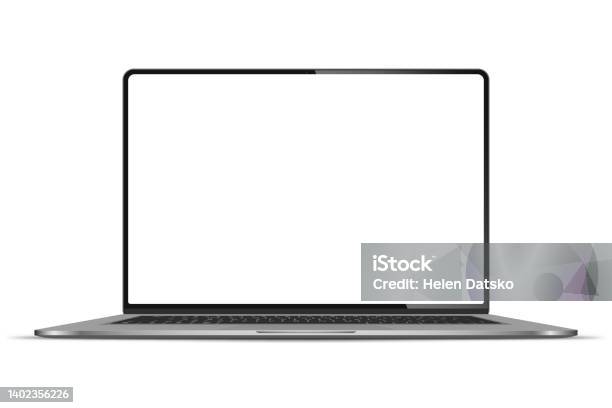 Realistic Darkgrey Notebook With Transparent Screen Isolated New Laptop Open Display Can Use For Project Presentation Blank Device Mock Up Separate Groups And Layers Easily Editable Vector Stock Illustration - Download Image Now