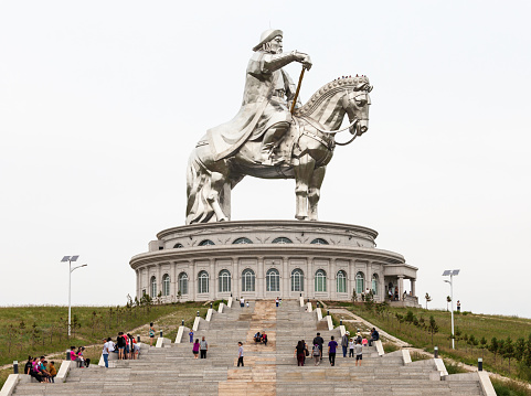 ULAANBAATAR, MONGOLIA - JULY 13, 2016: The Genghis Khan Equestrian Statue is a 40 metre tall statue of Genghis Khan on horseback at Tsonjin Boldog near Ulaanbaatar, Mongolia.