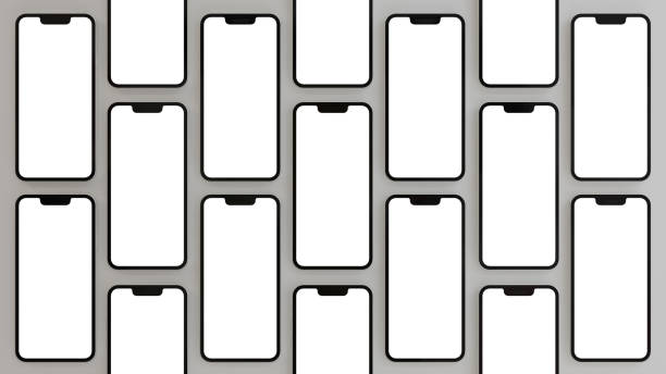 Mockup template multiple smartphones with blank screen isolated on white background