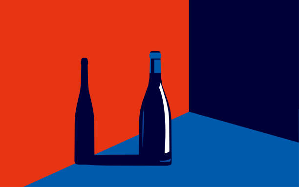 illustrations, cliparts, dessins animés et icônes de illustration vectorielle d’une bouteille de vin aux couleurs tendance dans un style minimaliste - silhouette wine retro revival wine bottle