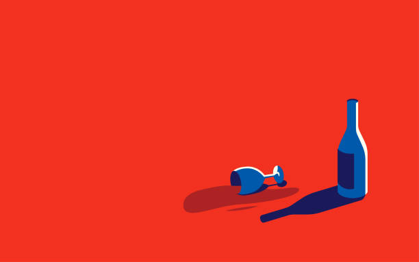 Vector illustration of a bottle of wine and a spilled glass with red wine next to it in a minimal style Vector illustration of a bottle of wine and a spilled glass with red wine next to it in a minimal style. wine glass knocked over stock illustrations