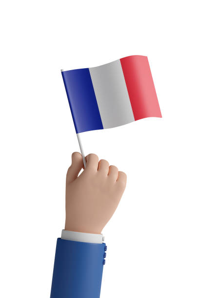 cartoon-hand mit der flagge frankreichs. 3d-illustration. - siege of paris stock-fotos und bilder