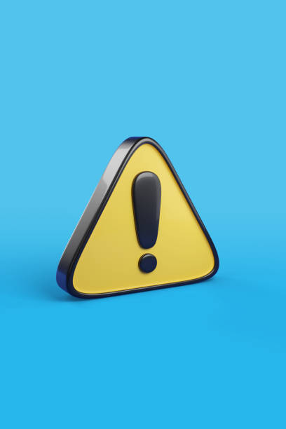 istock Yellow triangle warning sign with exclamation mark on blue background. 3d illustration. 1402359177