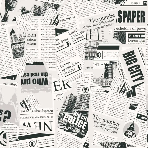 Vector illustration of Seamless pattern with a collage of newspaper or magazine clippings