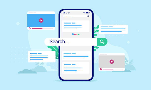 search engine on phone screen - google stock illustrations